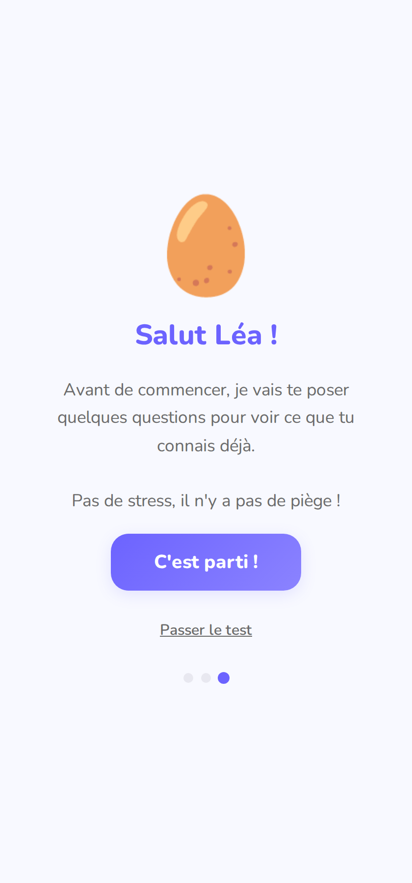 Annonce du test de positionnement.