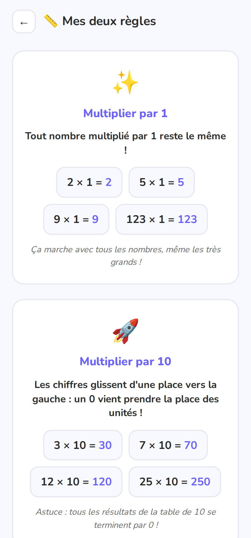 Règles pour ×1 et ×10.