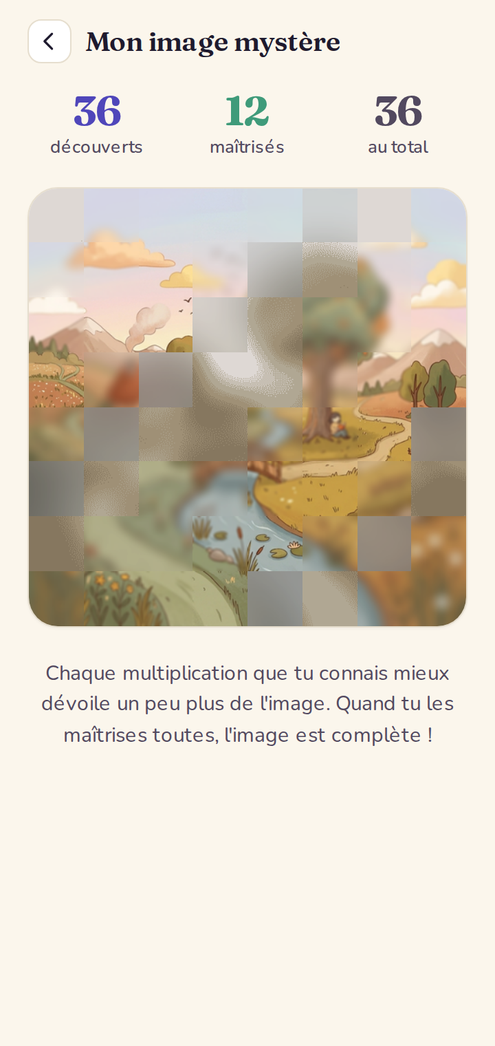 Image mystère qui se révèle au fur et à mesure des progrès.